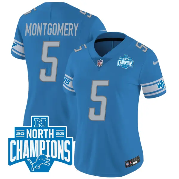 Womens Detroit Lions 2023 NFC North Division Champions Patch Vapor Jersey David Montgomery Jersey Blue