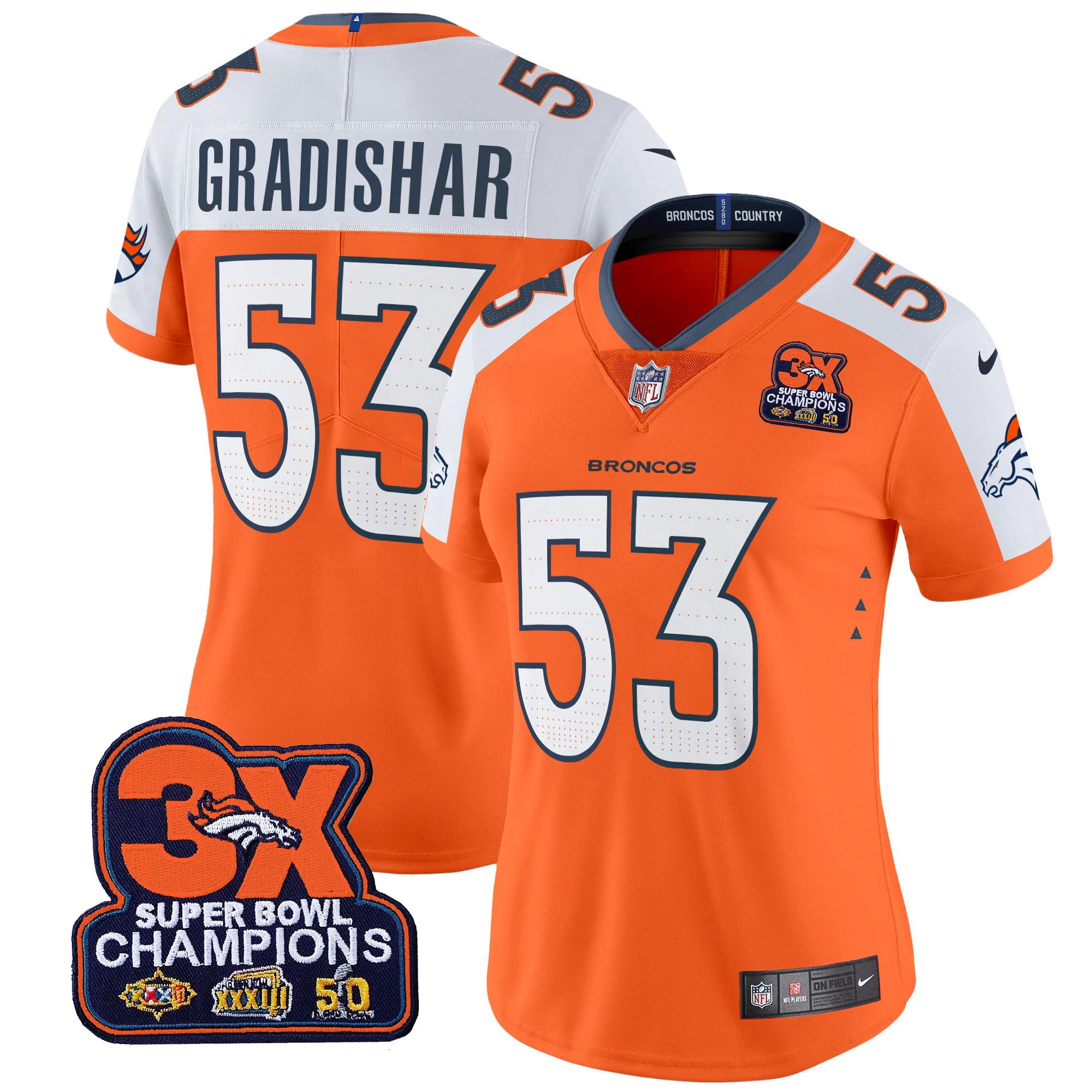 Womens Denver Broncos 3 Time Champions Patch Vapor Limited Jersey Randy Gradishar Jersey Orange Alternate