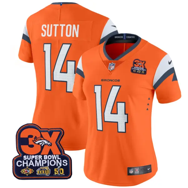 Womens Denver Broncos 3 Time Champions Patch Vapor Limited Jersey Courtland Sutton Jersey Orange