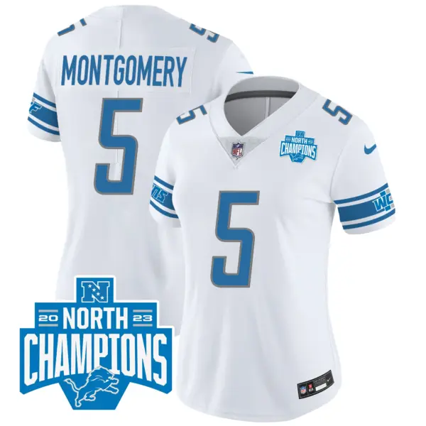 Womens Detroit Lions 2023 NFC North Division Champions Patch Vapor Jersey David Montgomery Jersey White