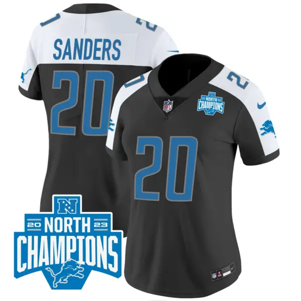 Womens Detroit Lions 2023 NFC North Division Champions Patch Vapor Jersey Barry Sanders Jersey Black Alternate
