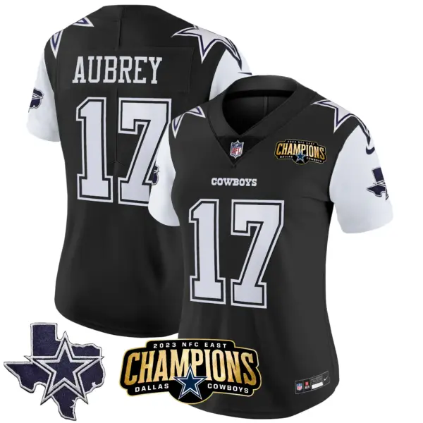 Womens Dallas Cowboys 2023 NFC East Champions Patch Vapor Jersey Brandon Aubrey Jersey Black