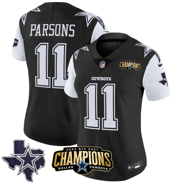 Womens Dallas Cowboys 2023 NFC East Champions Patch Vapor Jersey Micah Parsons Jersey Black