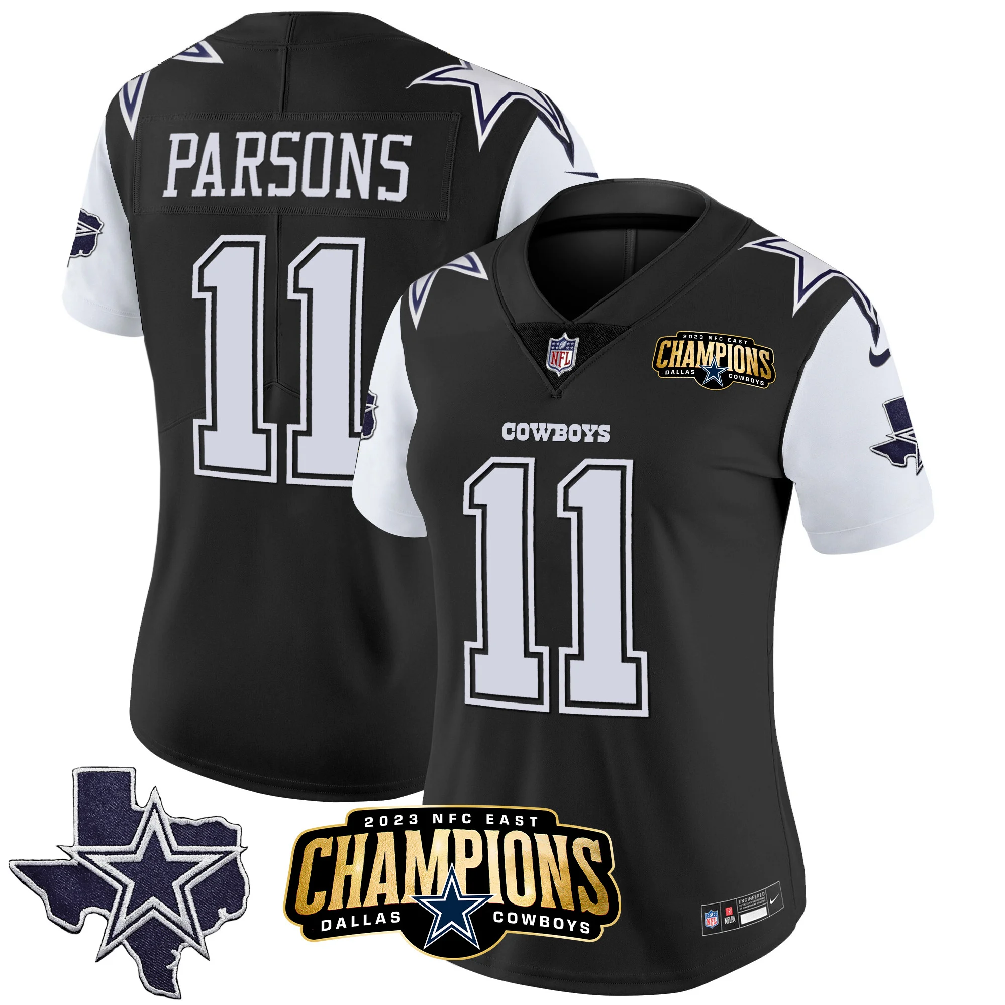 Womens Dallas Cowboys 2023 NFC East Champions Patch Vapor Jersey Micah Parsons Jersey Black
