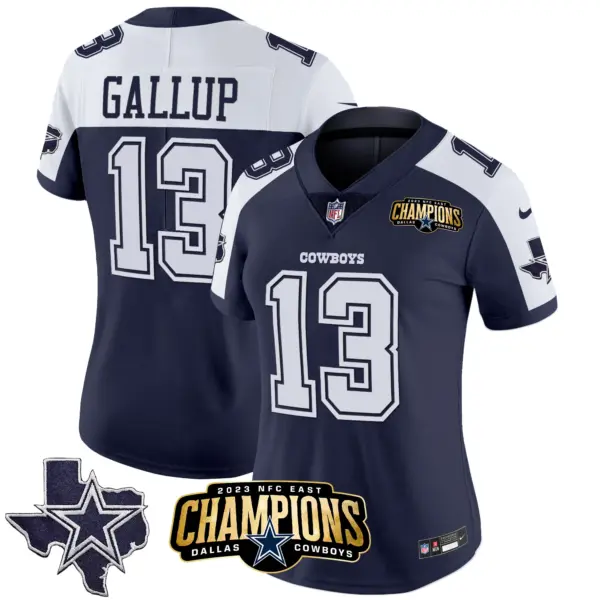 Womens Dallas Cowboys 2023 NFC East Champions Patch Vapor Jersey Michael Gallup Jersey Alternate Navy