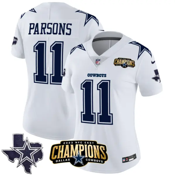 Womens Dallas Cowboys 2023 NFC East Champions Patch Vapor Jersey Micah Parsons Jersey White
