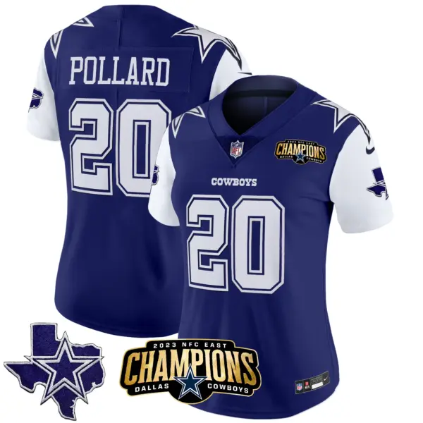 Womens Dallas Cowboys 2023 NFC East Champions Patch Vapor Jersey Tony Pollard Jersey Royal
