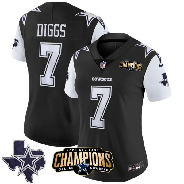 Womens Dallas Cowboys 2023 NFC East Champions Patch Vapor Jersey Trevon Diggs Jersey Black