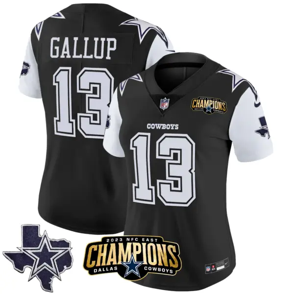 Womens Dallas Cowboys 2023 NFC East Champions Patch Vapor Jersey Michael Gallup Jersey Black