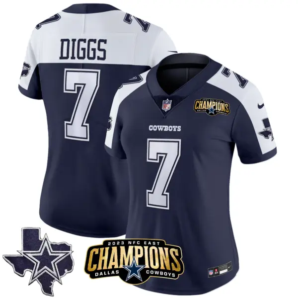 Womens Dallas Cowboys 2023 NFC East Champions Patch Vapor Jersey Trevon Diggs Jersey Alternate Navy