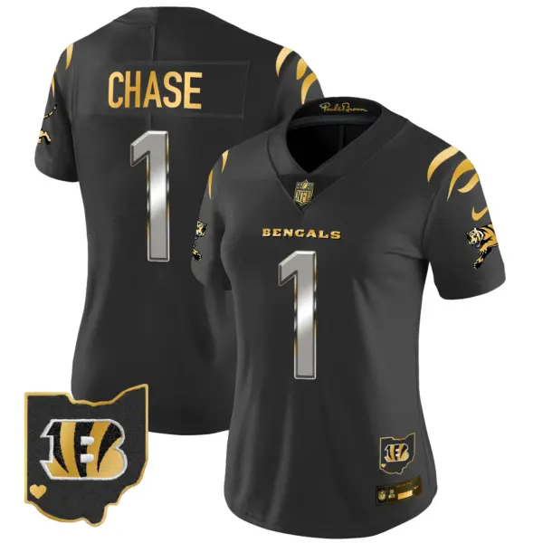 Womens Cincinnati Bengals 2024 Gold Vapor Limited Jersey Ja’marr Chase Jersey Black Limited