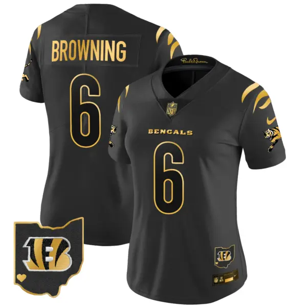 Womens Cincinnati Bengals 2024 Gold Vapor Limited Jersey Jake Browning Jersey Black Gold