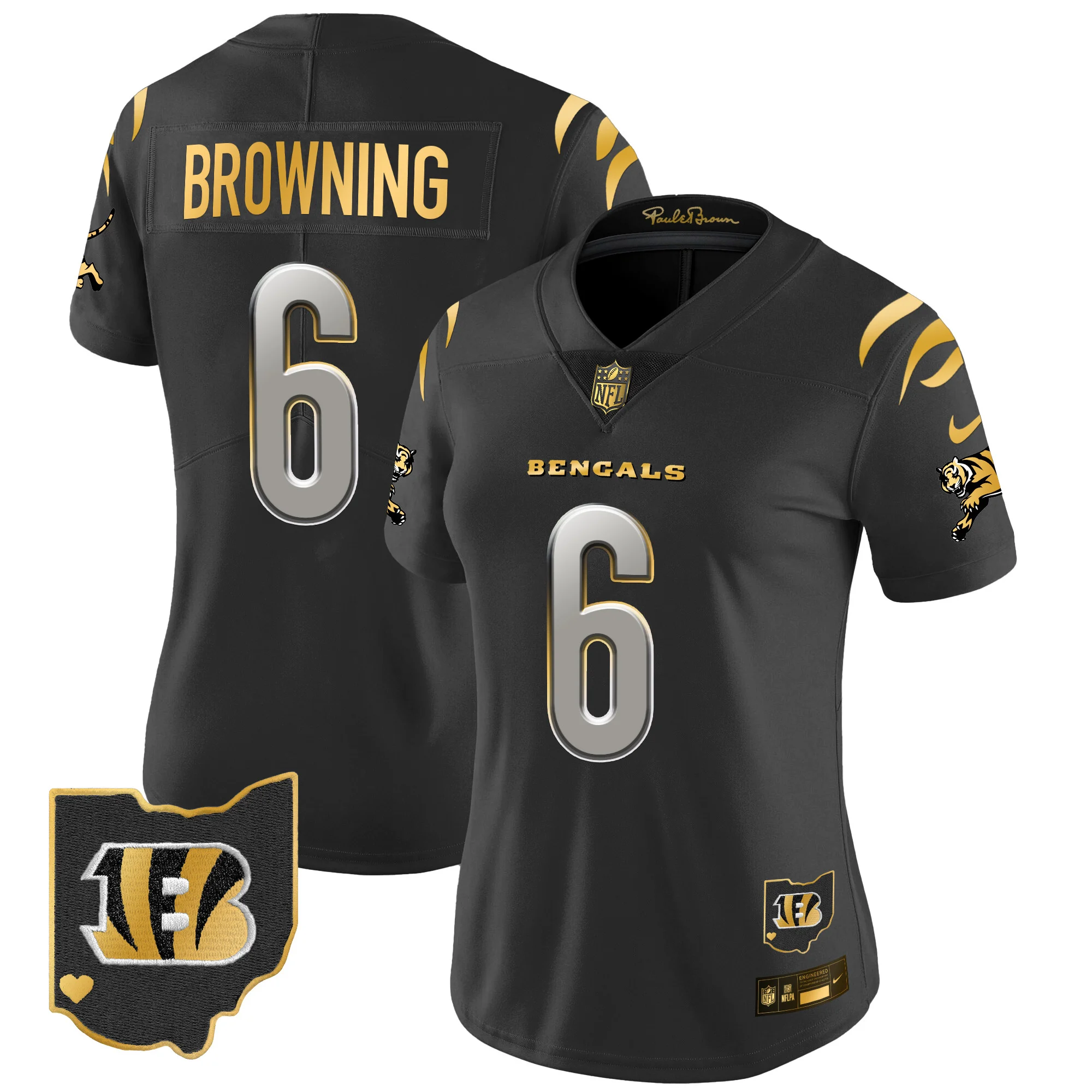 Womens Cincinnati Bengals 2024 Gold Vapor Limited Jersey Jake Browning Jersey Black Limited