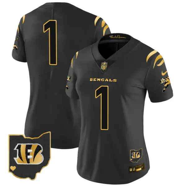 Womens Cincinnati Bengals 2024 Gold Vapor Limited Jersey #1 Team Jersey Black Gold