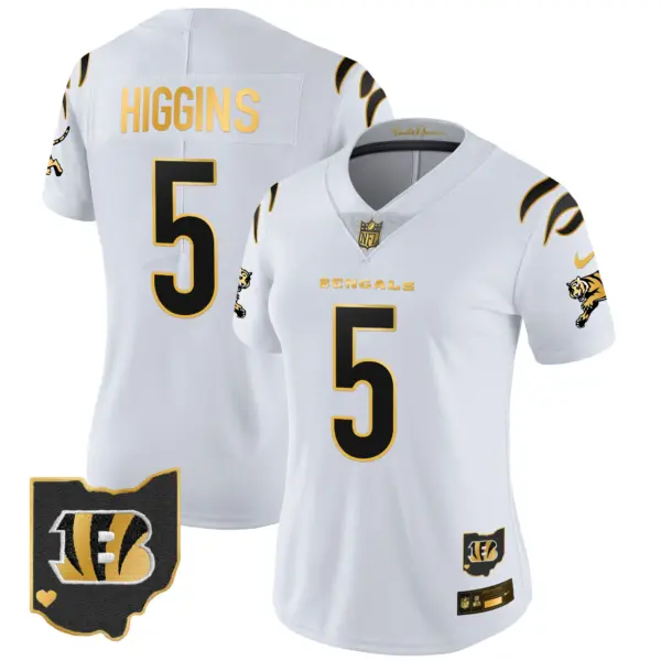Womens Cincinnati Bengals 2024 Gold Vapor Limited Jersey Tee Higgins Jersey White Gold