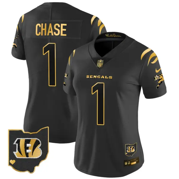 Womens Cincinnati Bengals 2024 Gold Vapor Limited Jersey Ja’marr Chase Jersey Black Gold