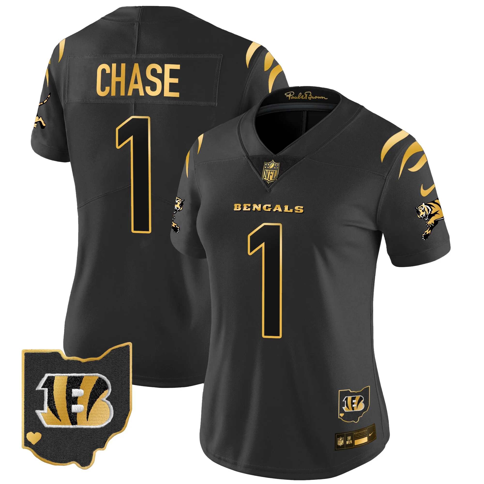 Womens Cincinnati Bengals 2024 Gold Vapor Limited Jersey Ja’marr Chase Jersey Black Gold