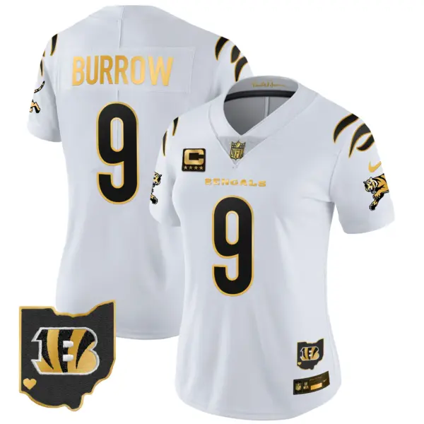 Womens Cincinnati Bengals 2024 Gold Vapor Limited Jersey Joe Burrow Jersey White Gold