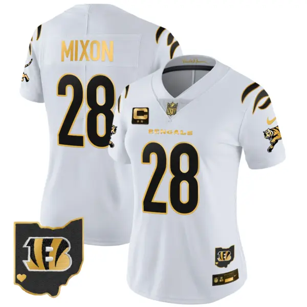 Womens Cincinnati Bengals 2024 Gold Vapor Limited Jersey Joe Mixon Jersey White Gold