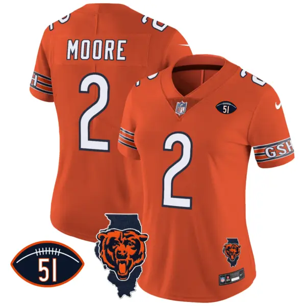 Womens Chicago Bears Illinois Patch Vapor Jersey DJ Moore Jersey Orange