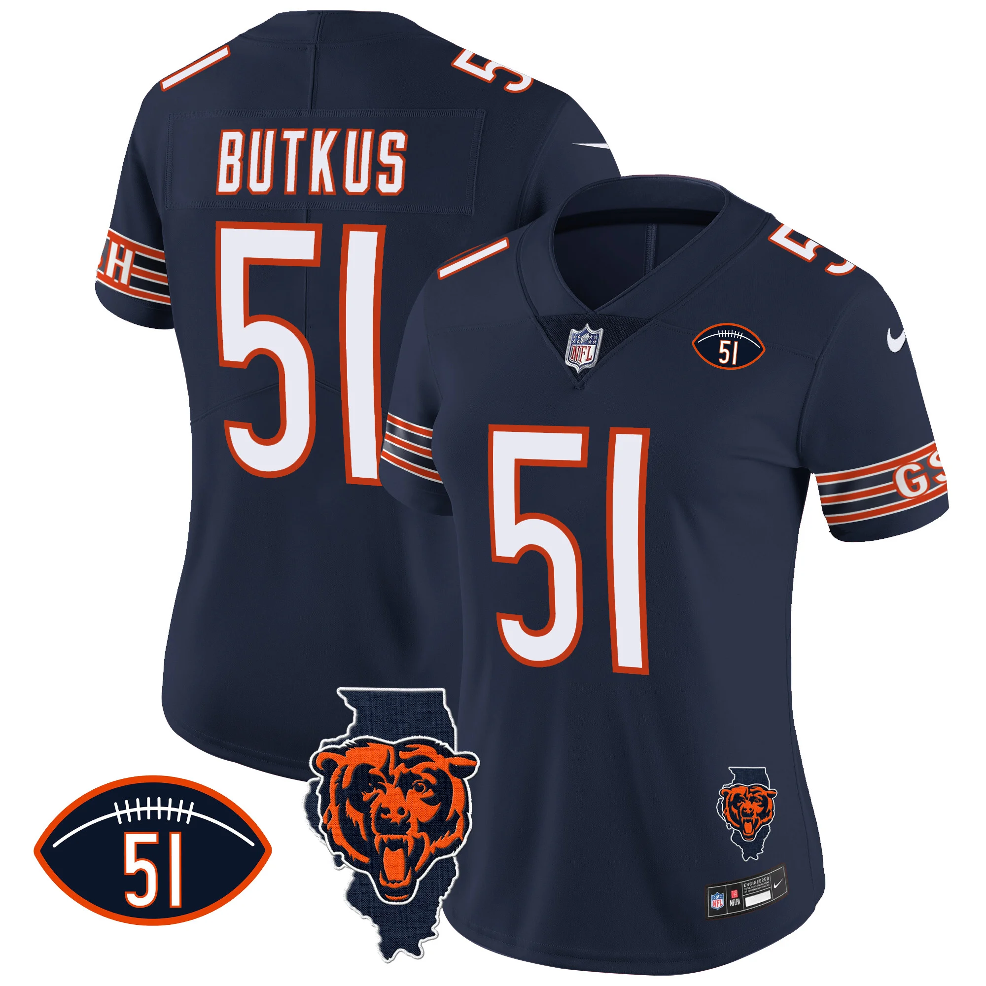 Womens Chicago Bears Illinois Patch Vapor Jersey Dick Butkus Jersey Navy