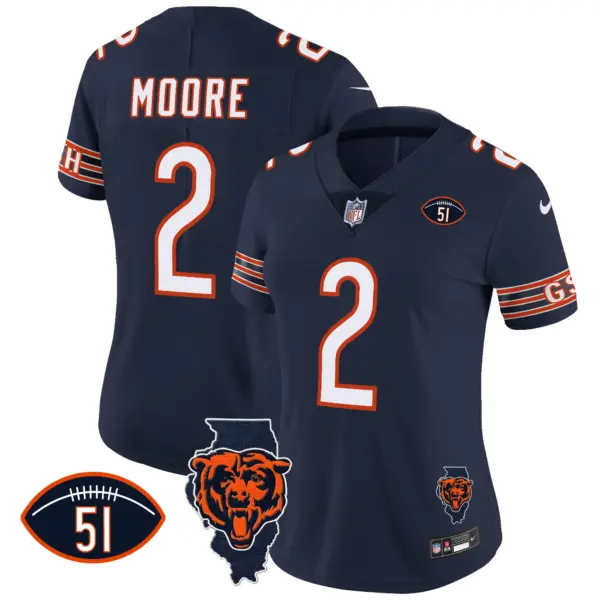 Womens Chicago Bears Illinois Patch Vapor Jersey DJ Moore Jersey Navy
