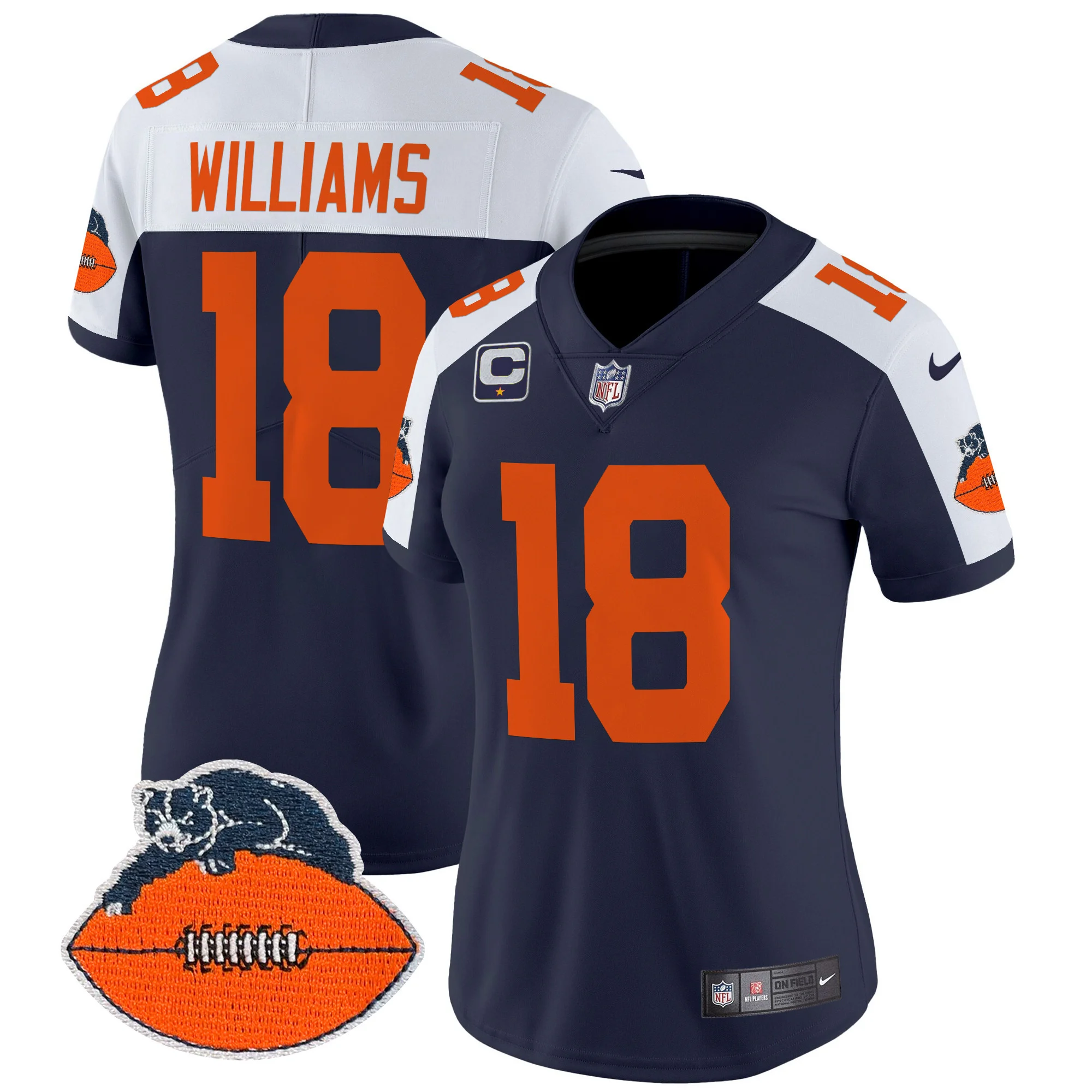 Womens Chicago Bears Throwback Vapor Limited Jersey Caleb Williams Jersey Navy Alternate