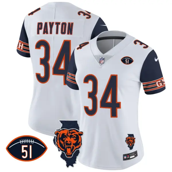 Womens Chicago Bears Illinois Patch Vapor Jersey Walter Payton Jersey Navy Sleeves