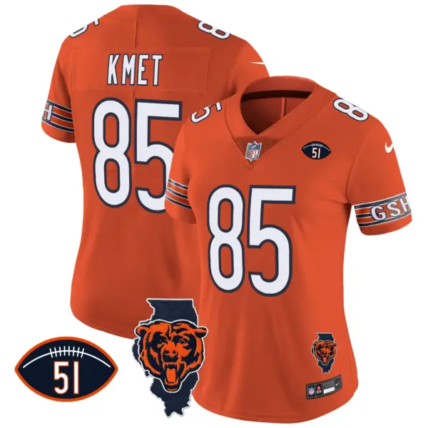 Womens Chicago Bears Illinois Patch Vapor Jersey Cole Kmet Jersey Orange