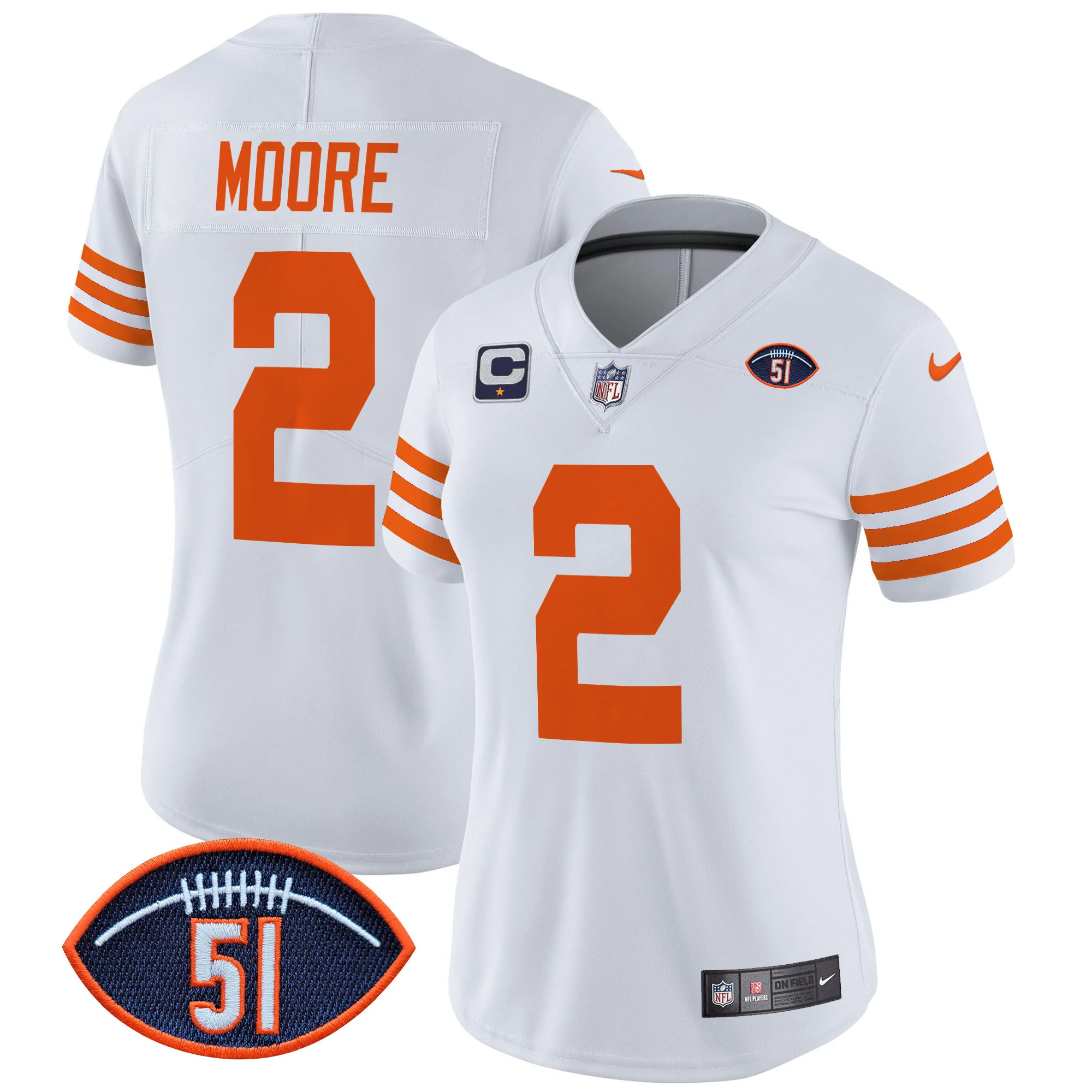 Womens Chicago Bears Dick Butkus Patch Throwback Vapor Limited Jersey DJ Moore Jersey White