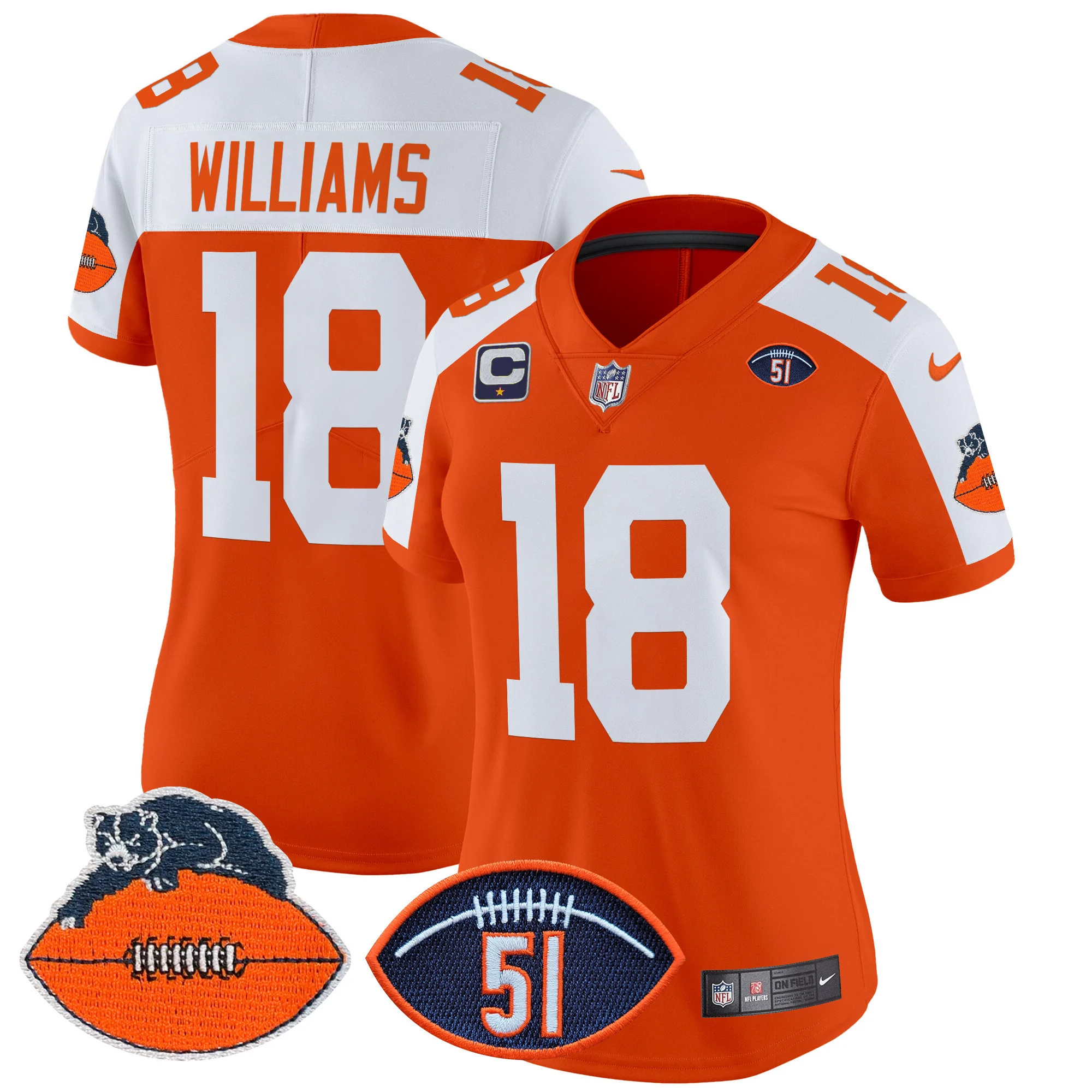 Womens Chicago Bears Dick Butkus Patch Throwback Vapor Limited Jersey Caleb Williams Jersey Orange Alternate