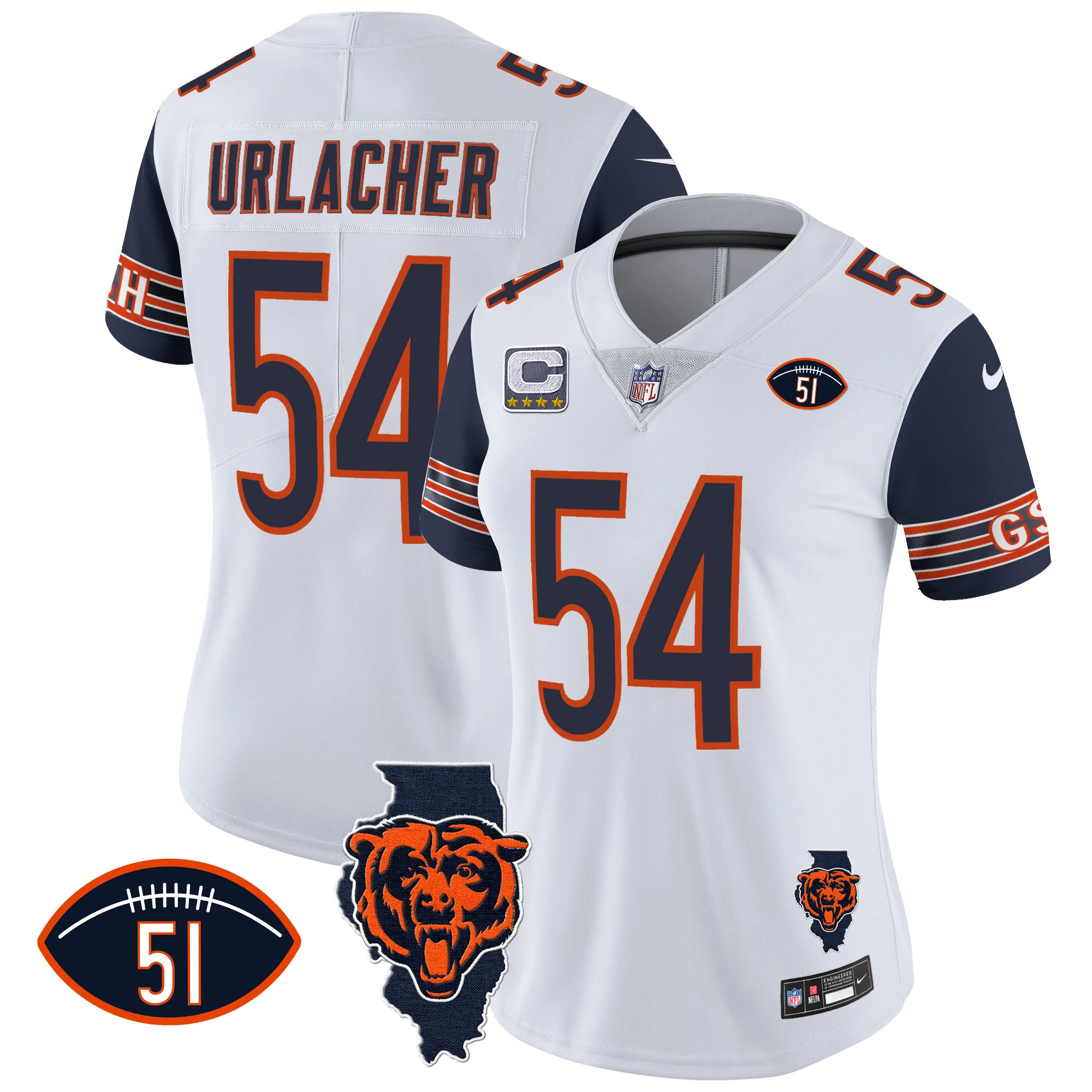 Womens Chicago Bears Illinois Patch Vapor Jersey Brian Urlacher Jersey Navy Sleeves
