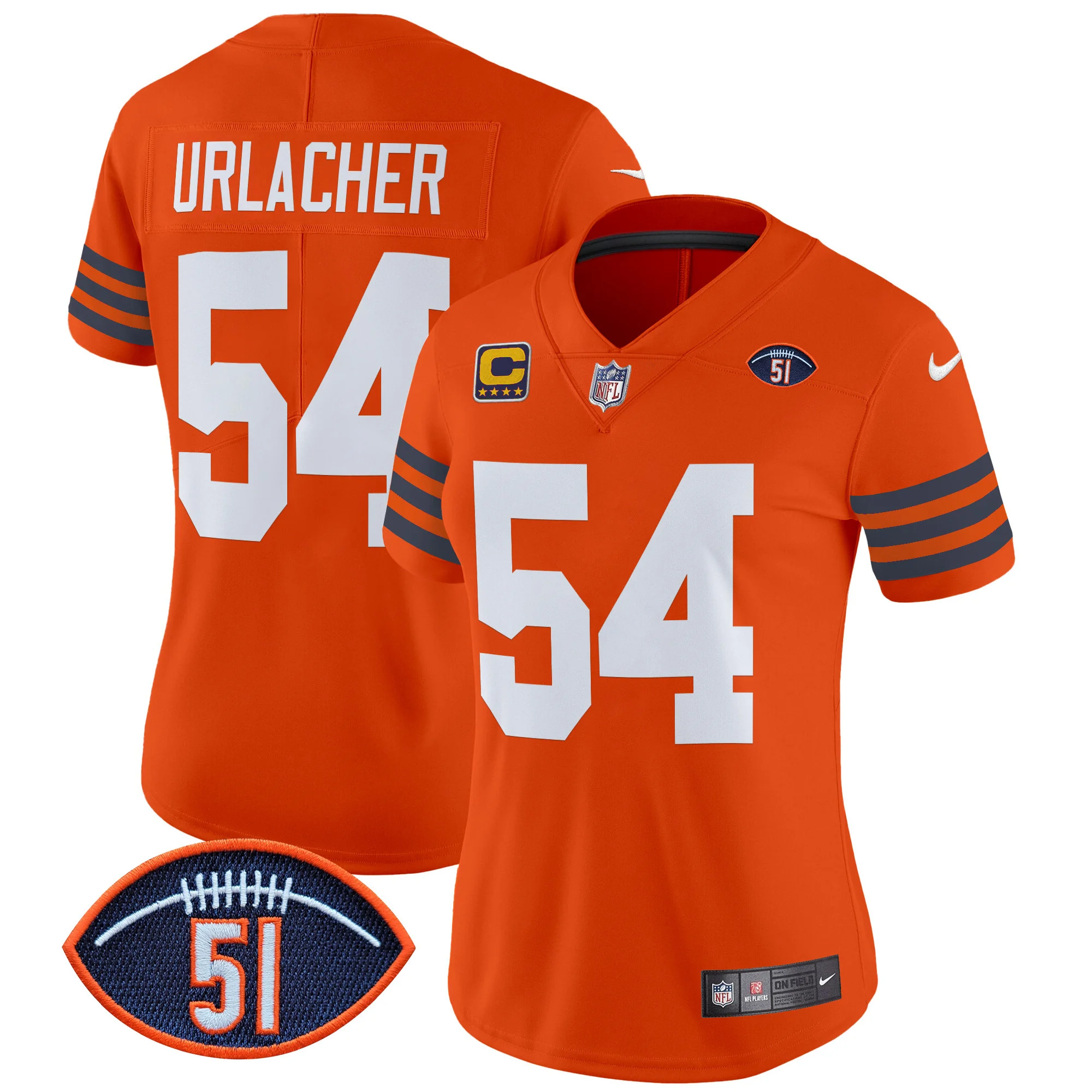 Womens Chicago Bears Dick Butkus Patch Throwback Vapor Limited Jersey Brian Urlacher Jersey Orange