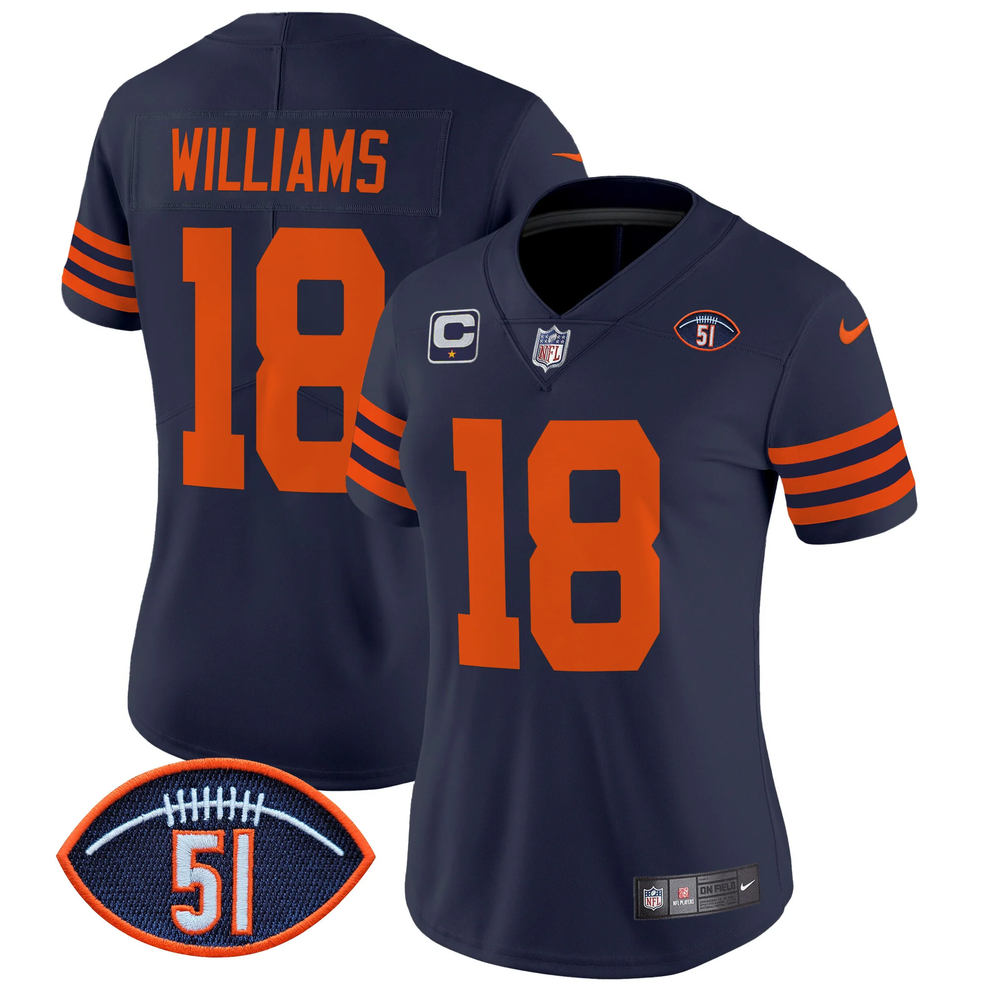 Womens Chicago Bears Dick Butkus Patch Throwback Vapor Limited Jersey Caleb Williams Jersey Navy