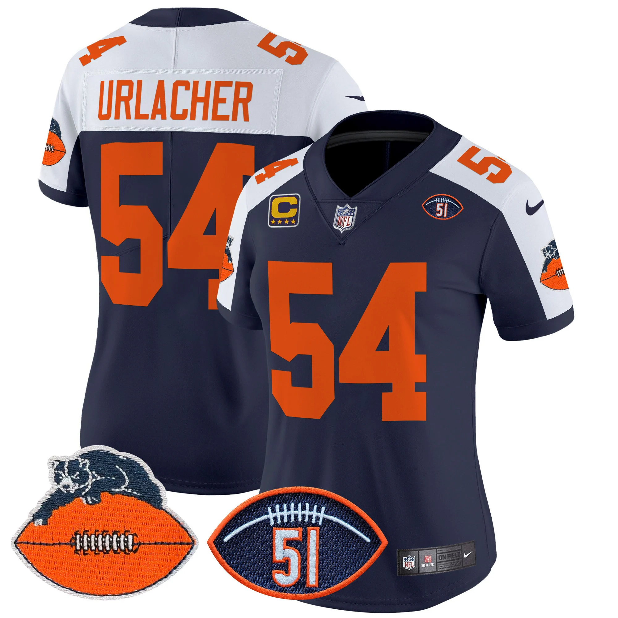 Womens Chicago Bears Dick Butkus Patch Throwback Vapor Limited Jersey Brian Urlacher Jersey Navy Alternate