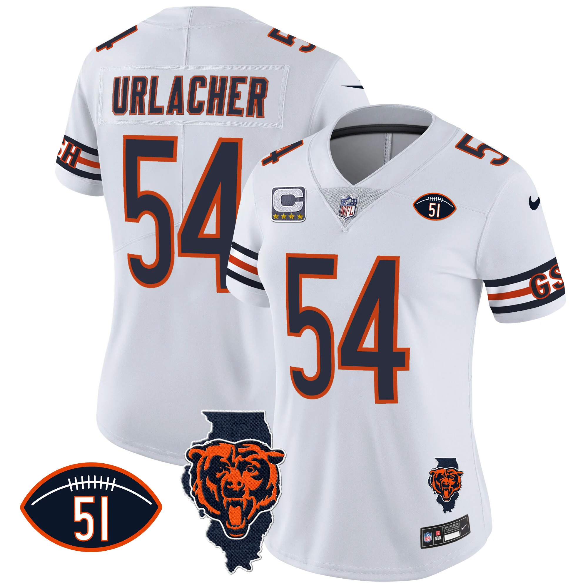 Womens Chicago Bears Illinois Patch Vapor Jersey Brian Urlacher Jersey White