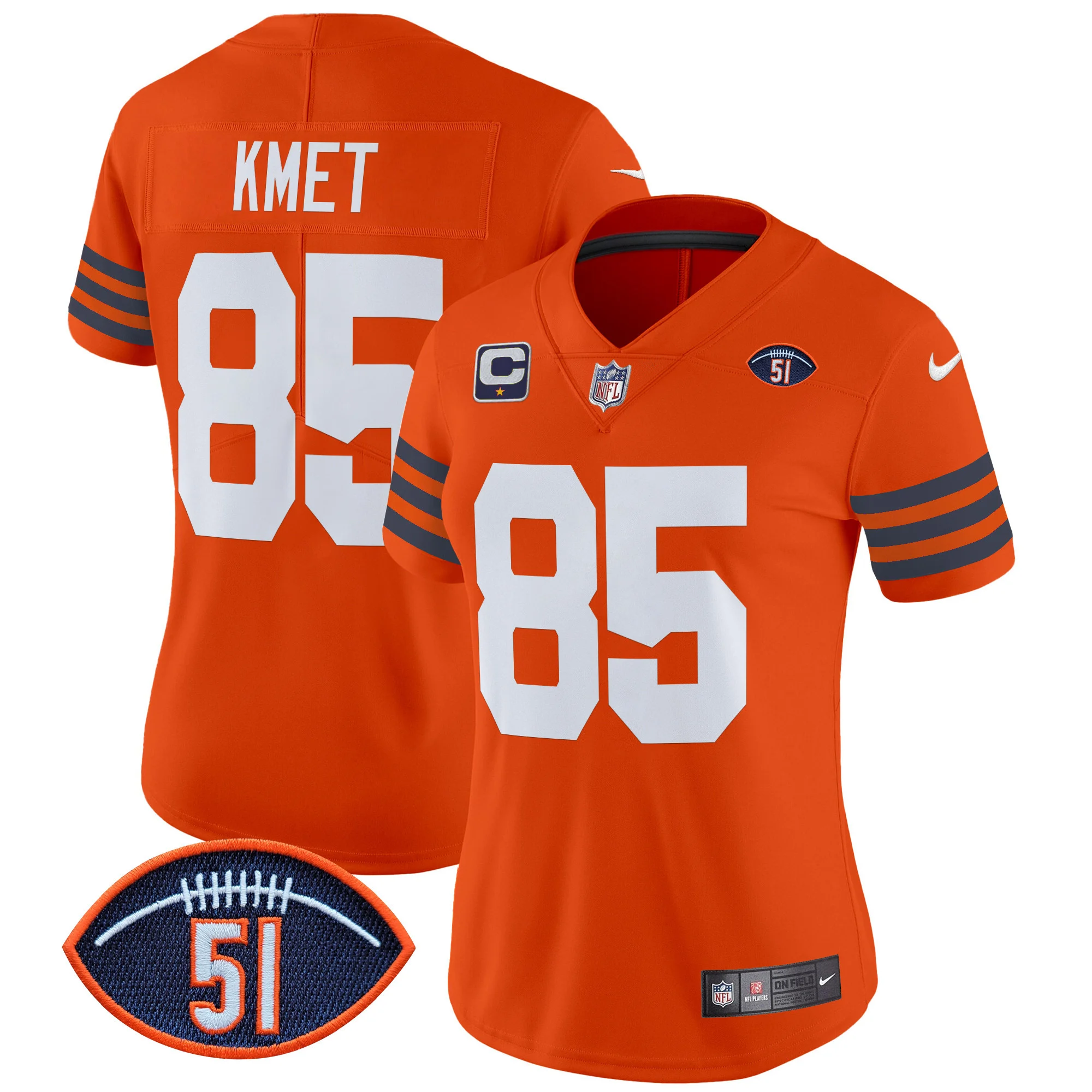 Womens Chicago Bears Dick Butkus Patch Throwback Vapor Limited Jersey Cole Kmet Jersey Orange