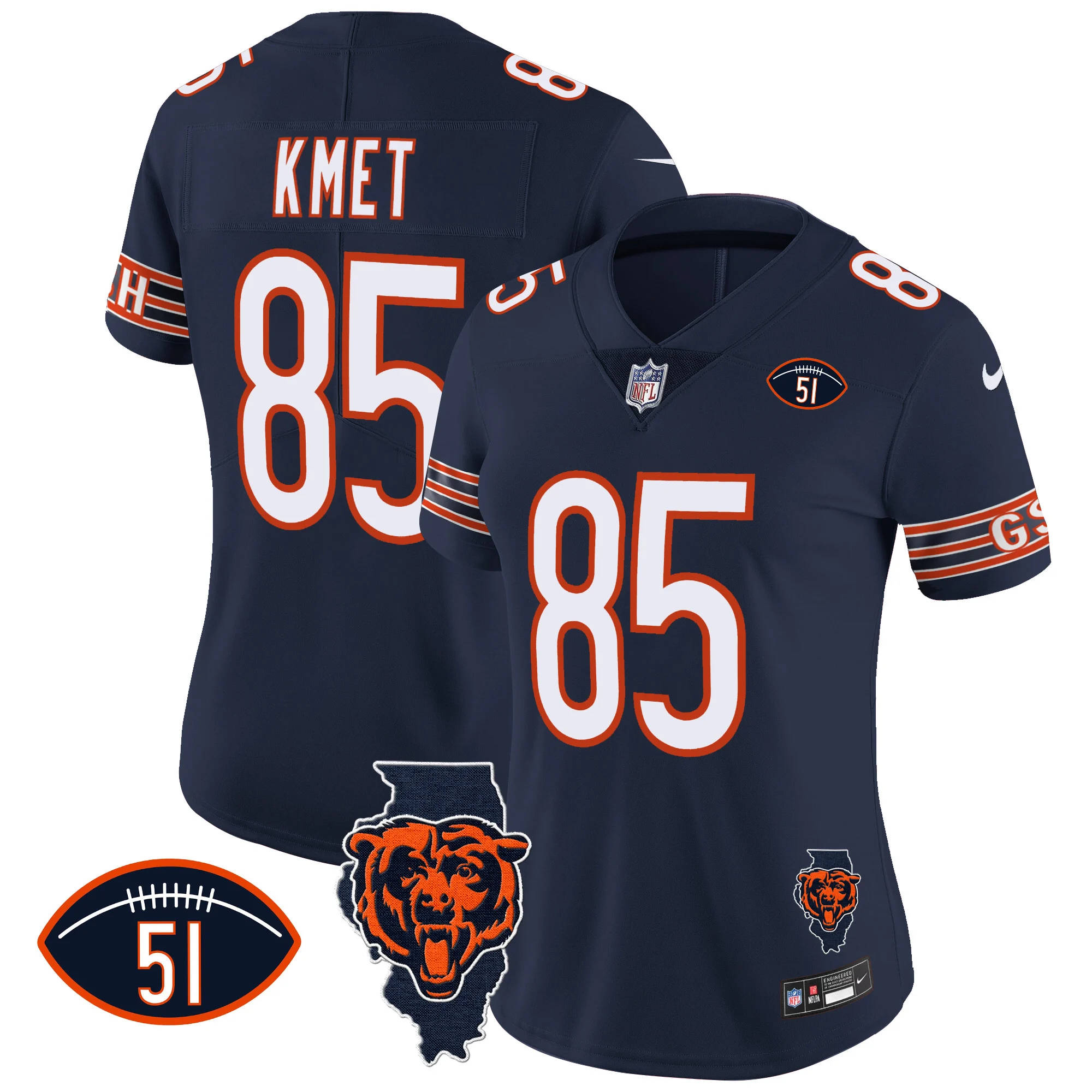 Womens Chicago Bears Illinois Patch Vapor Jersey Cole Kmet Jersey Navy