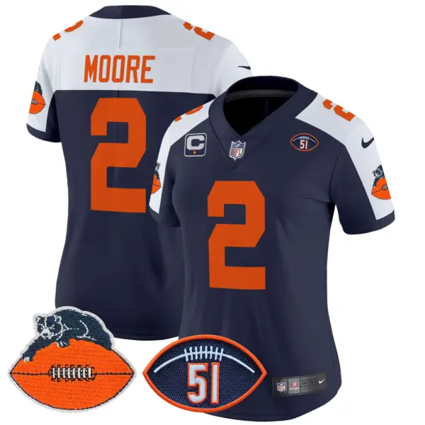 Womens Chicago Bears Dick Butkus Patch Throwback Vapor Limited Jersey DJ Moore Jersey Navy Alternate