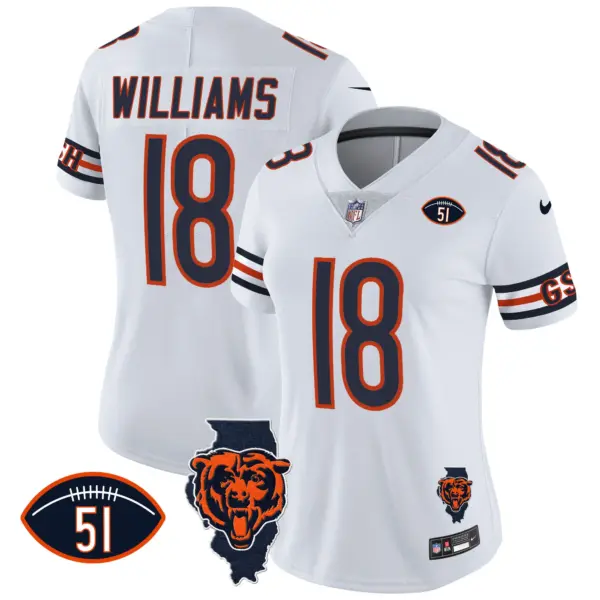 Womens Chicago Bears Illinois Patch Vapor Jersey Caleb Williams Jersey White