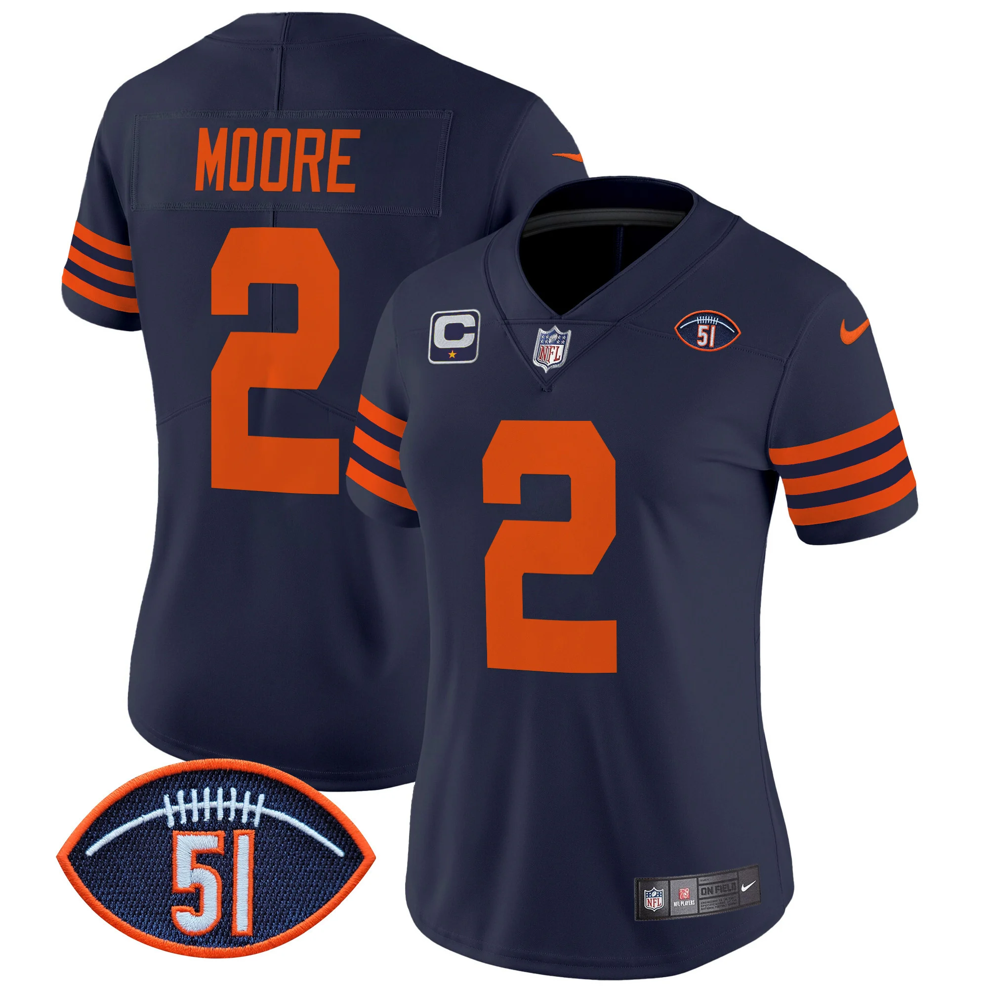 Womens Chicago Bears Dick Butkus Patch Throwback Vapor Limited Jersey DJ Moore Jersey Navy
