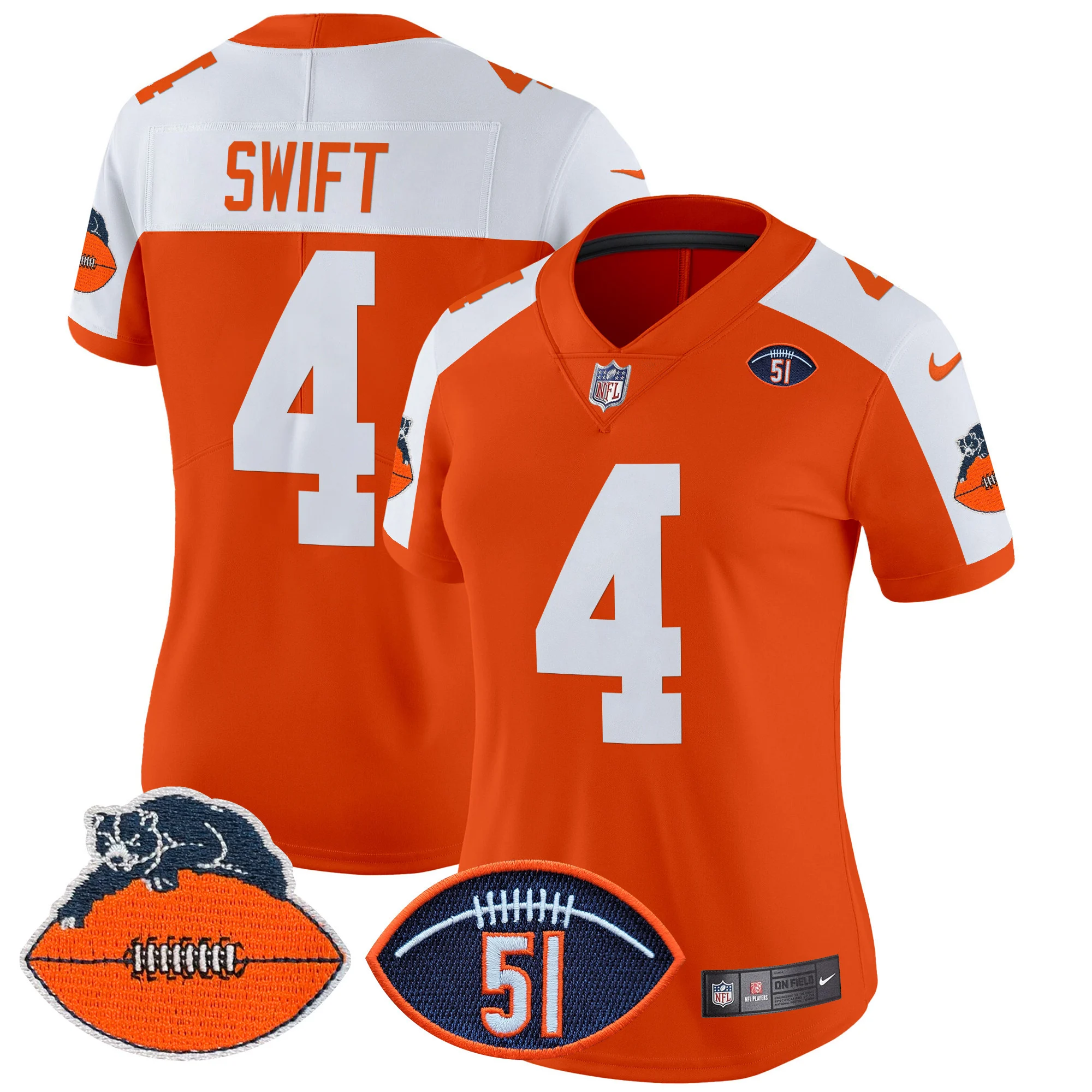 Womens Chicago Bears Dick Butkus Patch Throwback Vapor Limited Jersey D’andre Swift Jersey Orange Alternate