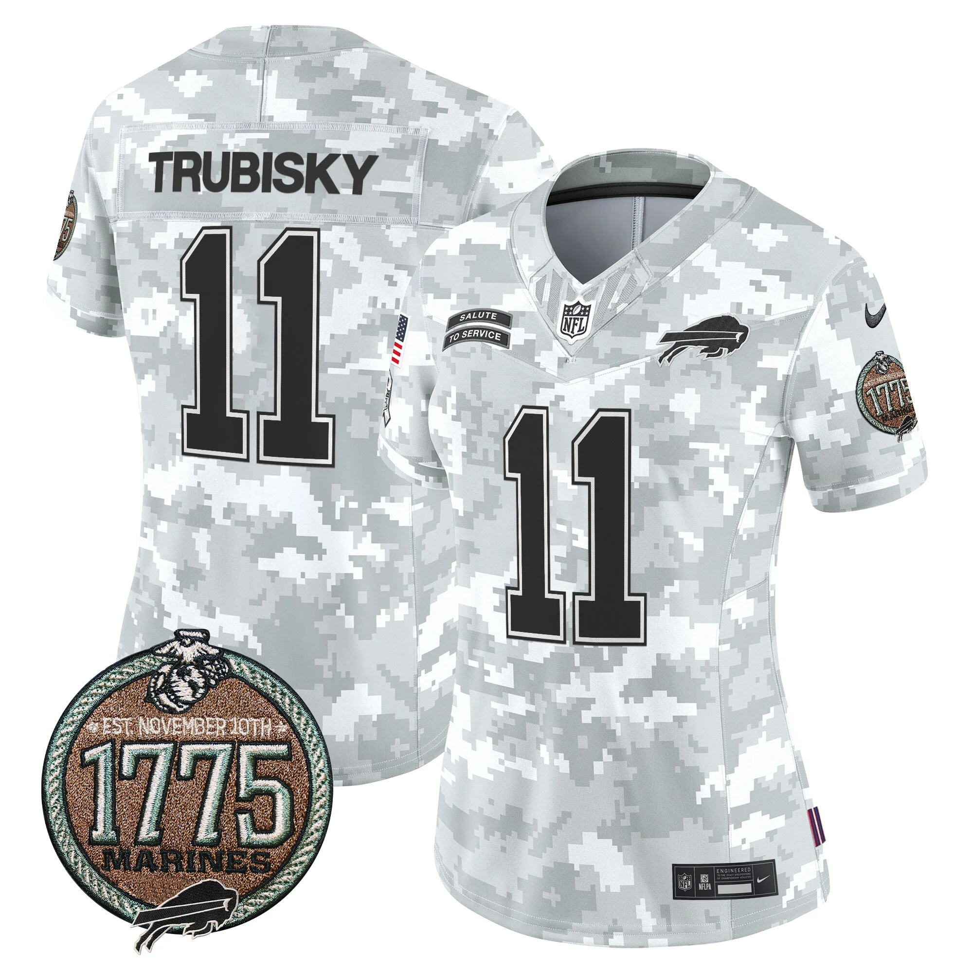 Womens Buffalo Bills 2024 Salute To Service Establishment Year Patch Vapor Limited Jersey Mitchell Trubisky Jersey Marines