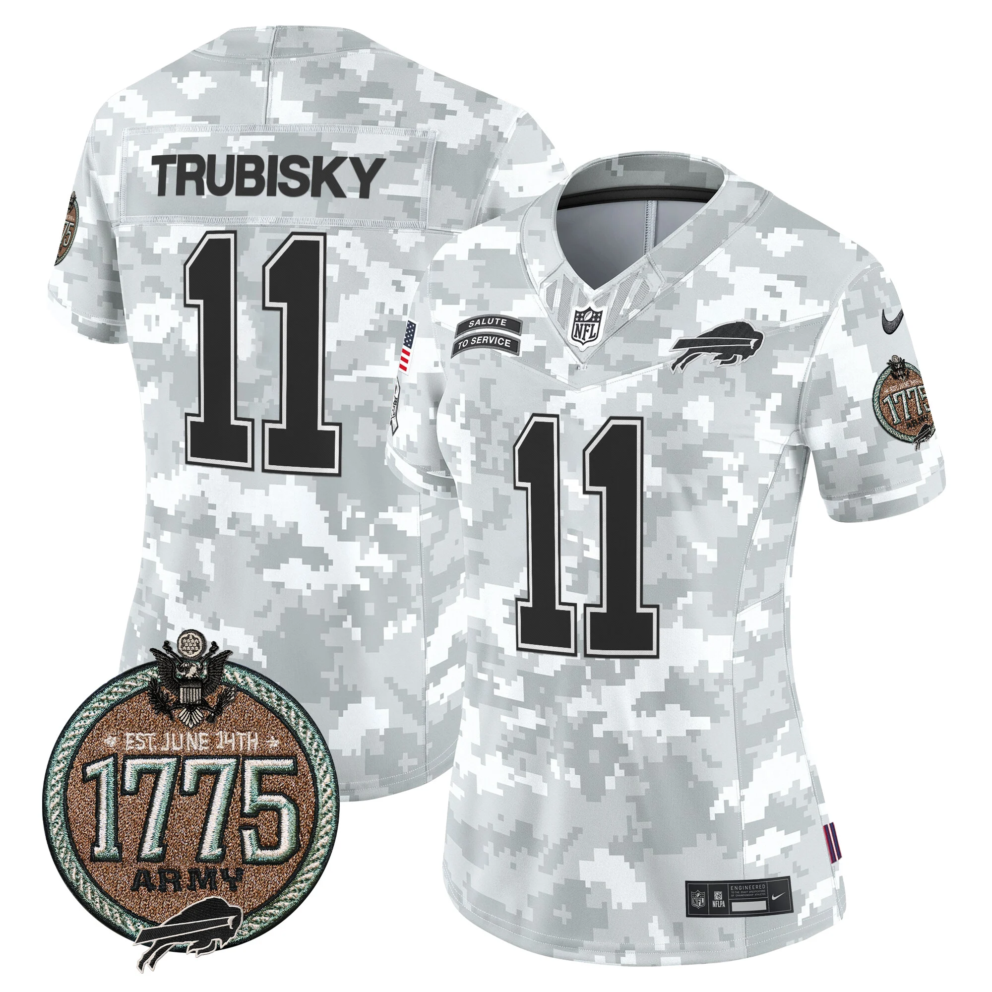 Womens Buffalo Bills 2024 Salute To Service Establishment Year Patch Vapor Limited Jersey Mitchell Trubisky Jersey Army