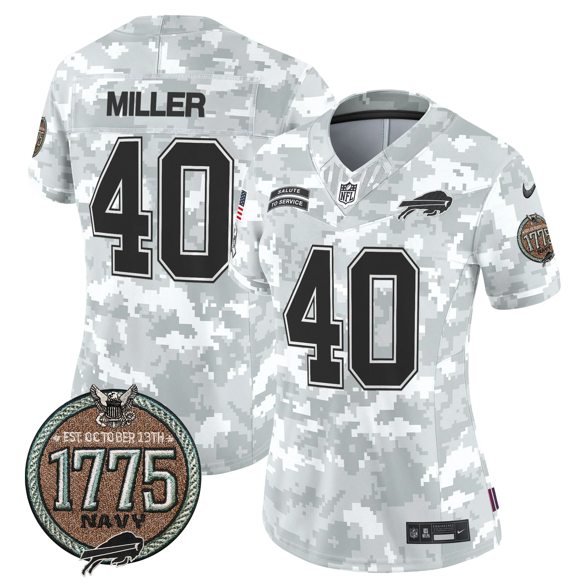 Womens Buffalo Bills 2024 Salute To Service Establishment Year Patch Vapor Limited Jersey Von Miller Jersey Navy