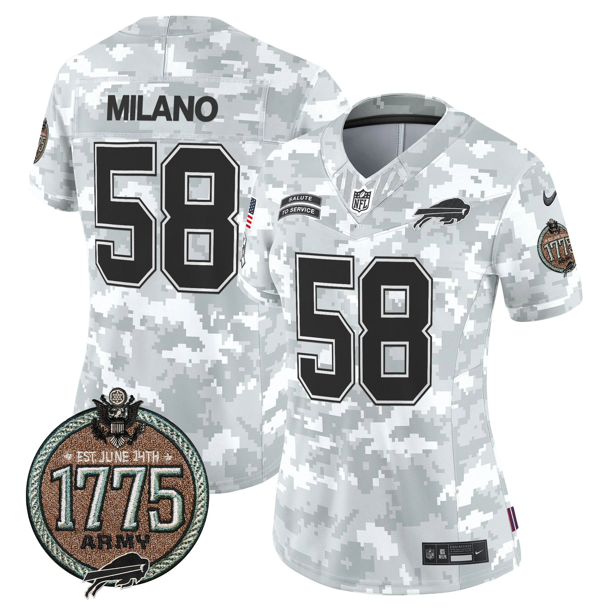 Womens Buffalo Bills 2024 Salute To Service Establishment Year Patch Vapor Limited Jersey Matt Milano Jersey Army