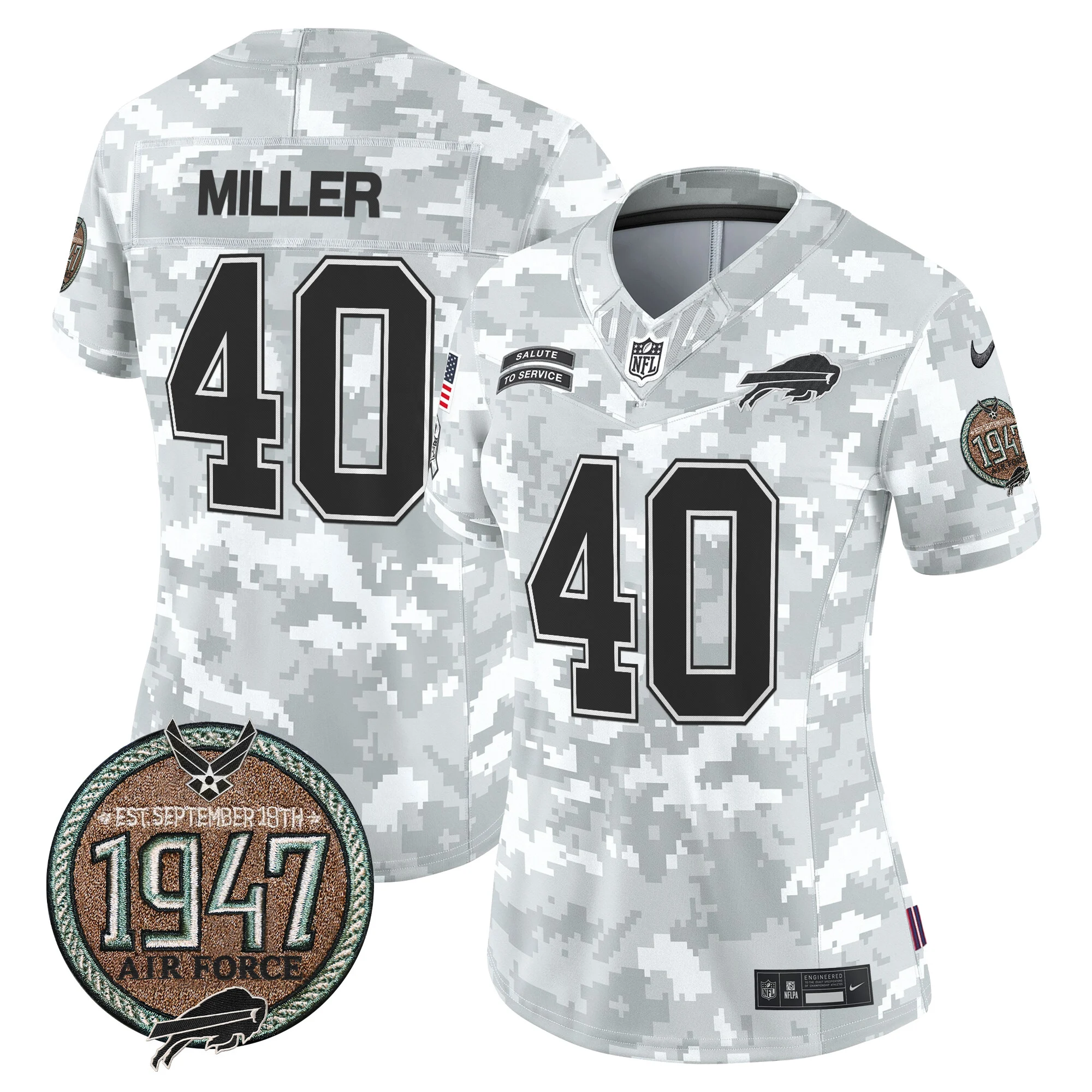 Womens Buffalo Bills 2024 Salute To Service Establishment Year Patch Vapor Limited Jersey Von Miller Jersey Air Force