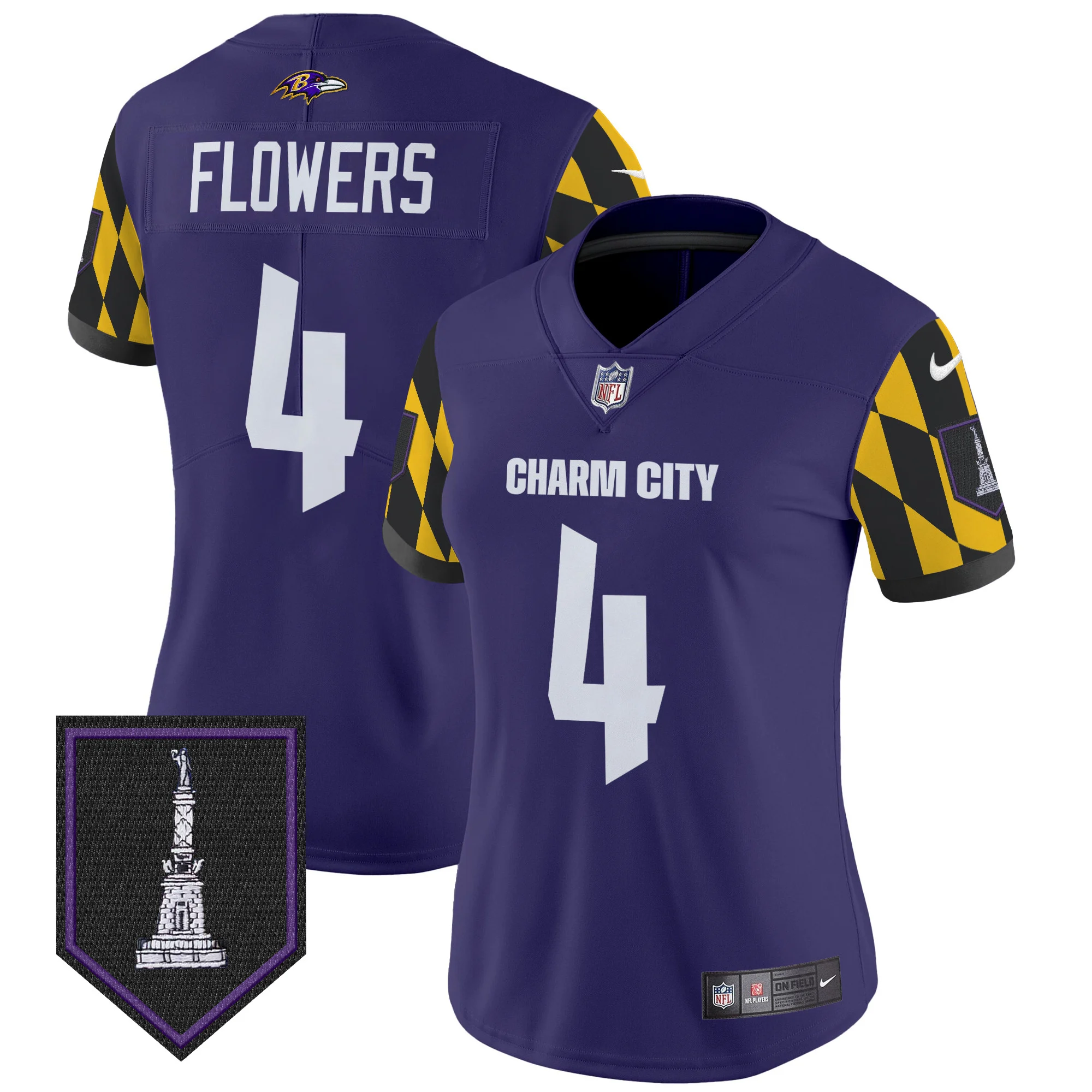 Womens Baltimore Ravens City Edition Patch Vapor Limited Jersey Zay Flowers Jersey Purple