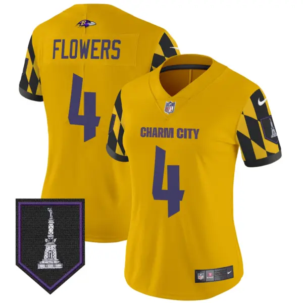 Womens Baltimore Ravens City Edition Patch Vapor Limited Jersey Zay Flowers Jersey Gold