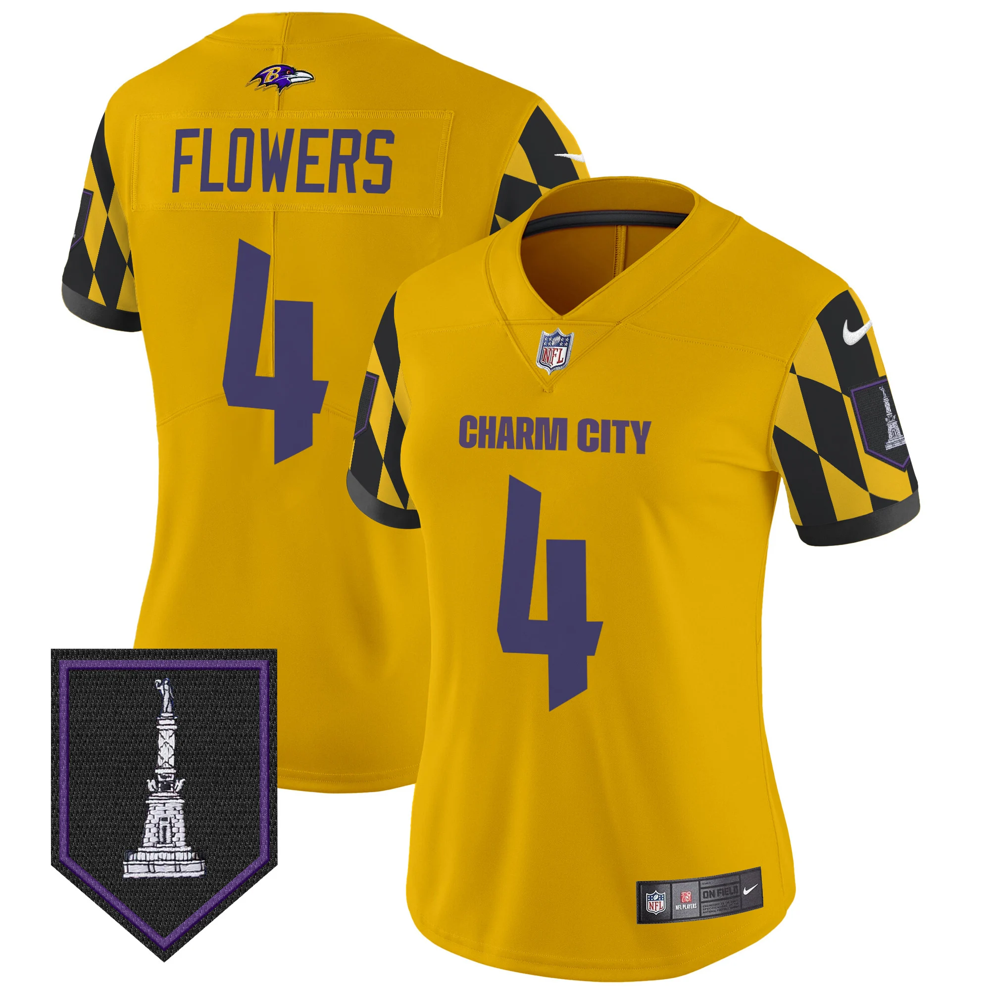 Womens Baltimore Ravens City Edition Patch Vapor Limited Jersey Zay Flowers Jersey Gold